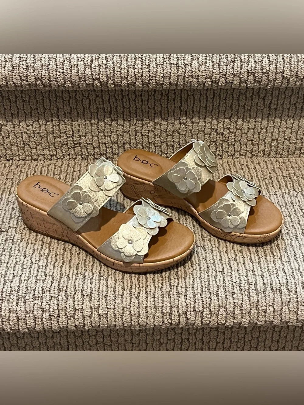 b.o.c. Two-Band Floral Wedge Sandals - Sz 7